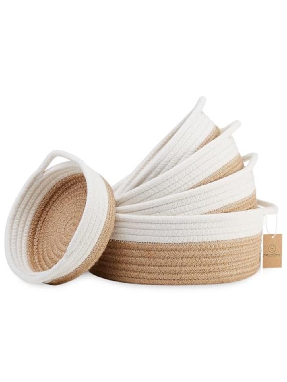 New 5-Piece Round Woven Cotton Rope Storage Baskets for Organizing, Small Shallo